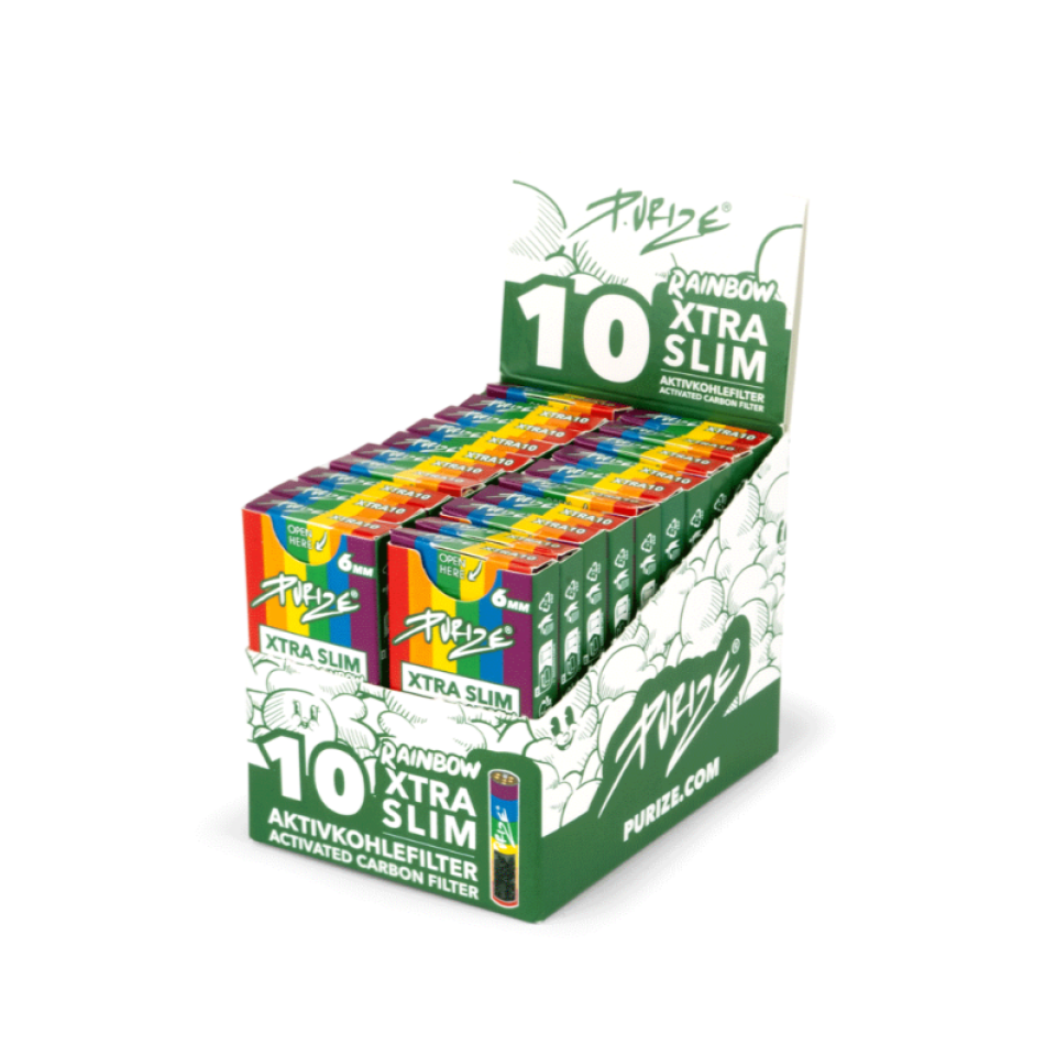 Purize activated charcoal filter Xtra Slim | Rainbow ø 6mm, 20 boxes - 10 pieces/box