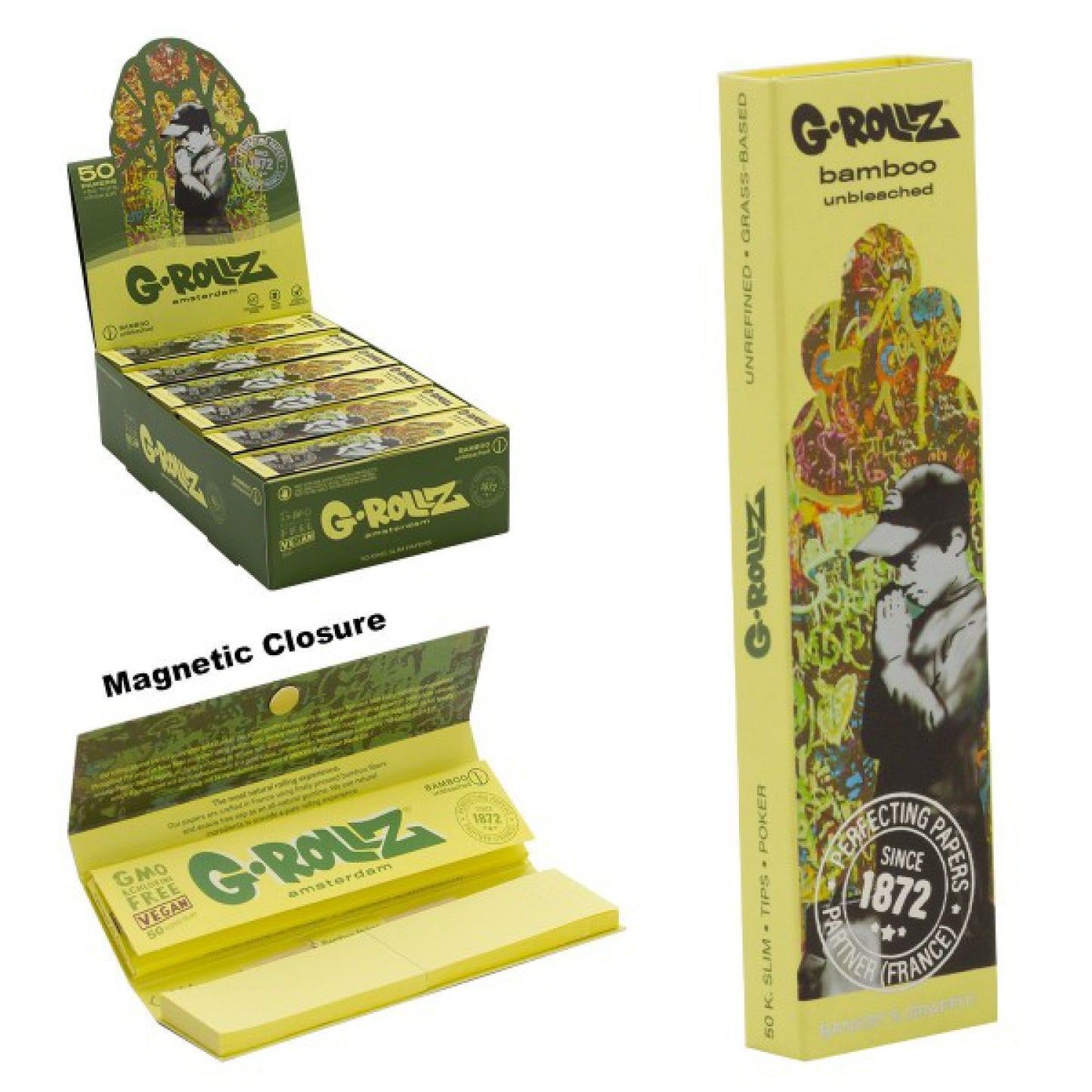G-Rollz | Banksy`s Graffiti 'Praying Boy' Bamboo 50 KS Slim Papers + Tips 24er