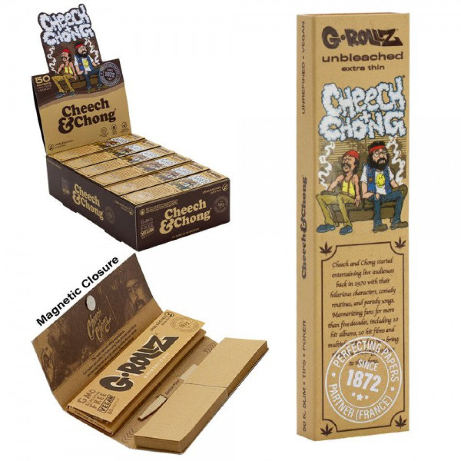 G-Rollz | Cheech & Chong in da Chair Unbleached 50 KS Slim Papers + Tips 24er