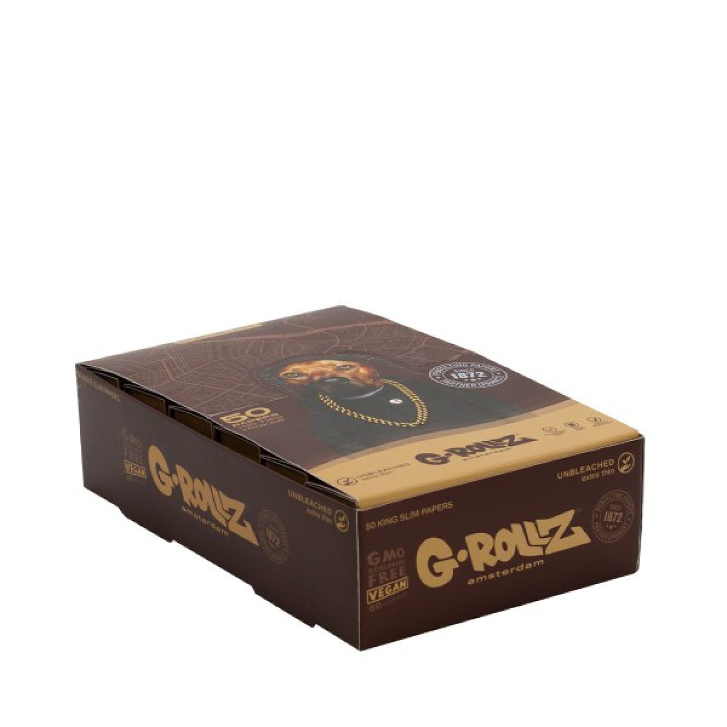 G-Rollz | Pets Rock ‘Rap’ unbleached - 50 KS Slim Papers + Tips (Display with 24 booklets)