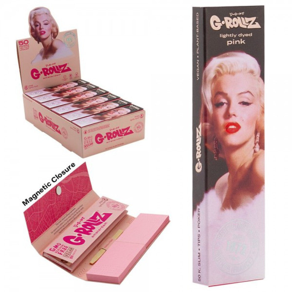 G-Rollz | “Fabulous Face” Pink - 50 KS Slim Papers + Tips (Display with 24 booklets)