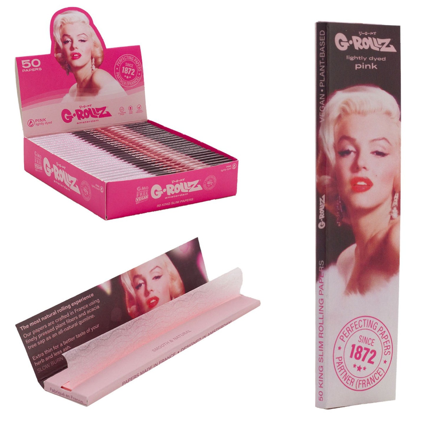G-Rollz | 'Fabulous Face' Pink - 50 KS Slim Papers (25 Booklets Display)