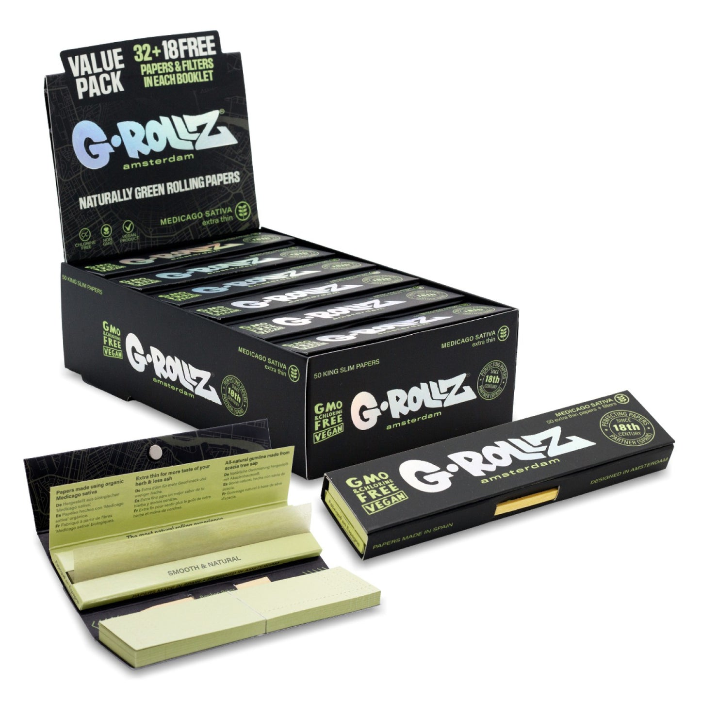 G-Rollz | Alfa - 32 + 18 Free KS Slim Papers + Tips (24 Booklets Display)